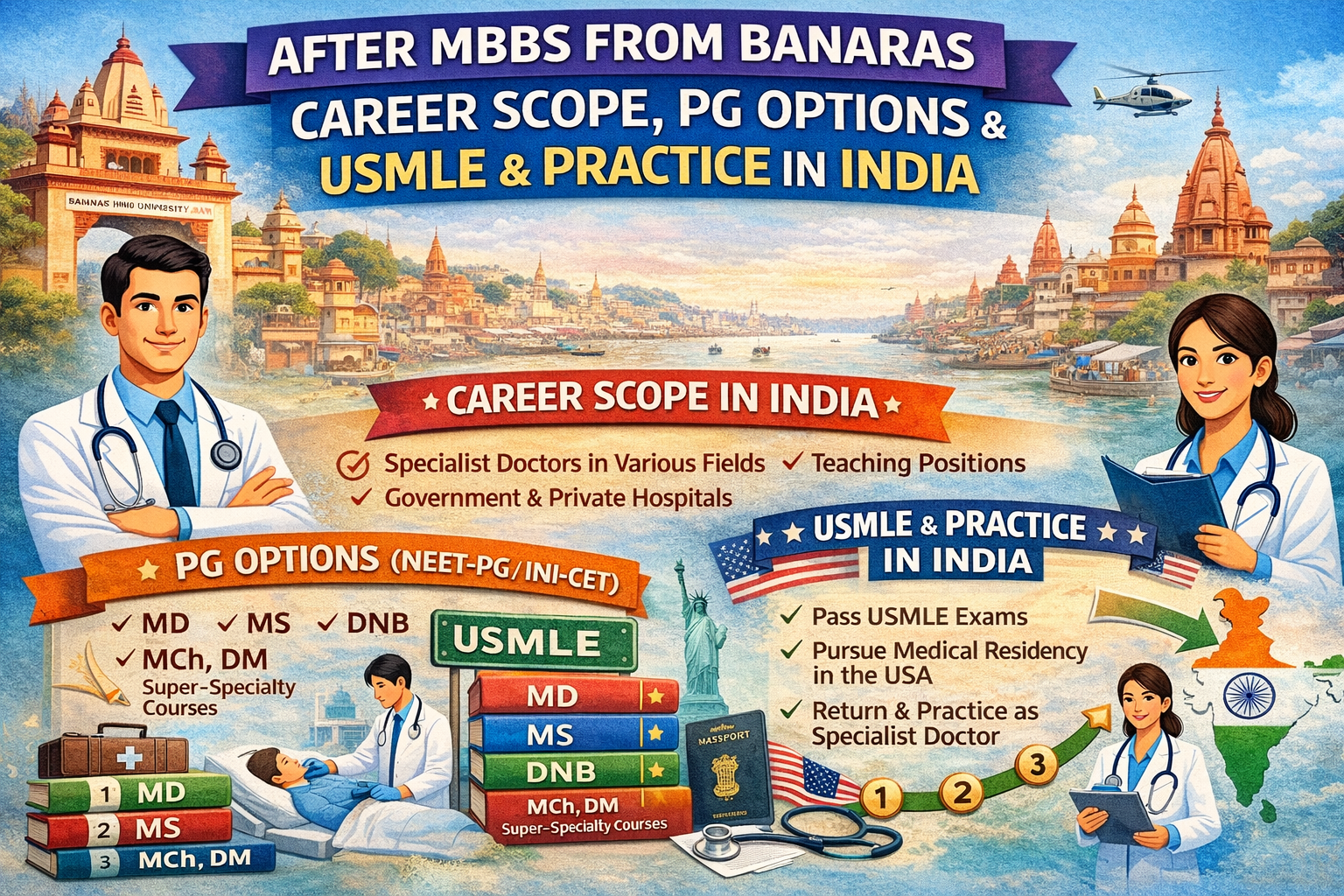 After MBBS from Banaras career scope, PG Options and USMLE & Practice in India.